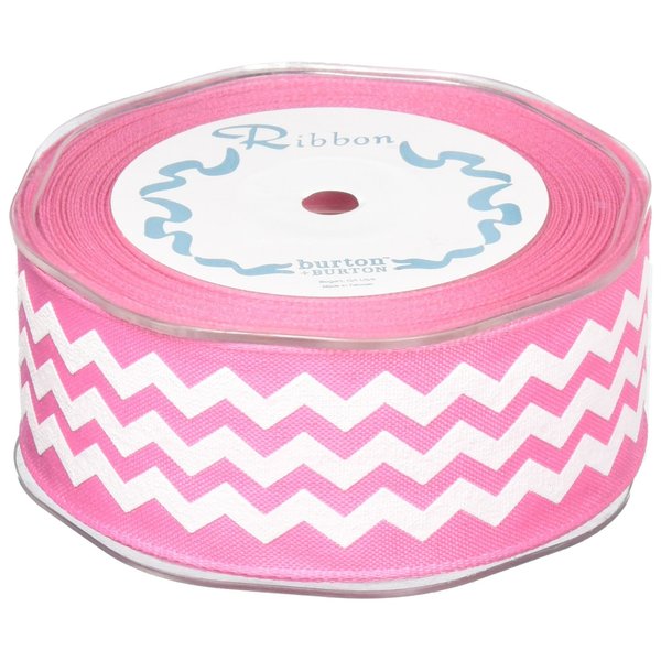 Pink White Chevron Satin Ribbon 1.5" x 20 Yard roll Gift Wrap Bow Wreath Decor