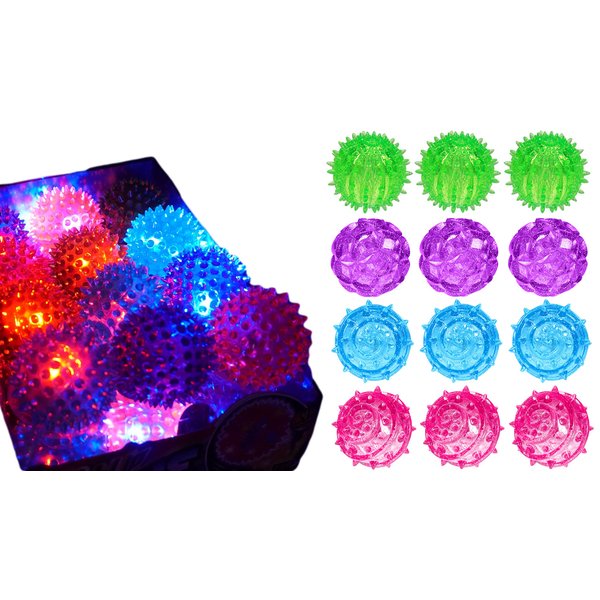 JA-RU Light Up Rubber Spike Ball (Pack of 12 Balls) with Flashing Lights | Bouncy Stress Ball | Great Fidget Ball Toy for Kids | Bulk Bouncing Sensory Balls | Plus 1 Bouncy Ball. 695-12p