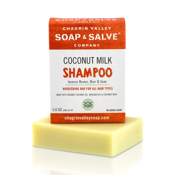 Chagrin Valley Soap & Salve Organic Natural Coconut Milk Shampoo Bar - Coconut Milk Softens, Moisturizes, Adds Body to Dry, Frizzy, Curly, or Damaged Hair – Vegan – Zero Waste - 5.6 OZ (159g) Bar