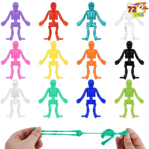 JOYIN 72 PCS Halloween Stretchy Skeleton Toys, Stretchable Skull squishy toys for Kids Gift, Trick Or Treat Goodie Bags Fillers, Sticky Hand Toy, Party Favors, Halloween Spooky Decoration, Game Prizes