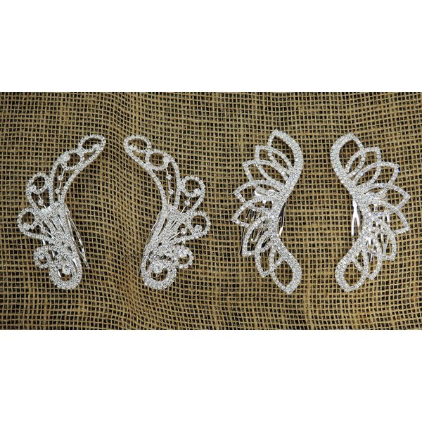 rackcrafts.com Hair Comb Clip Crystal Diamond Jewelry Angel Wings Feathers Pair Wedding Bridal (Round)