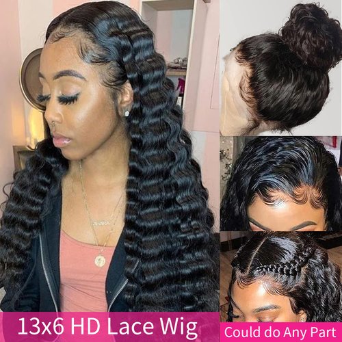 Siyun Show 30 Inch 13x6 HD Lace Front Wigs Human Hair Loose Deep Wave Frontal Wigs Human Hair Pre Plucked with Baby Hair Transparent Lace Brazilian Virgin Human Hair Natural Color 180% Density