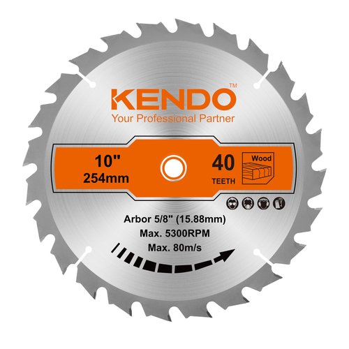 KENDO 1-Pack 10 Inch 40T Carbide-Tipped Circular Saw Blade with 5/8 Inch Arbor, Professional ATB Finishing Woodworking Miter/Table Saw Blades for Plywood, Laminate, Ripping Wood