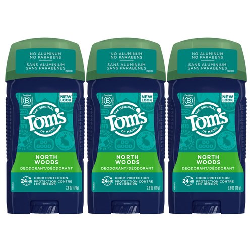 Tom's of Maine Long-Lasting Aluminum-Free Natural Deodorant for Men, North Woods, 2.8 oz. 3-Pack (Packaging May Vary)
