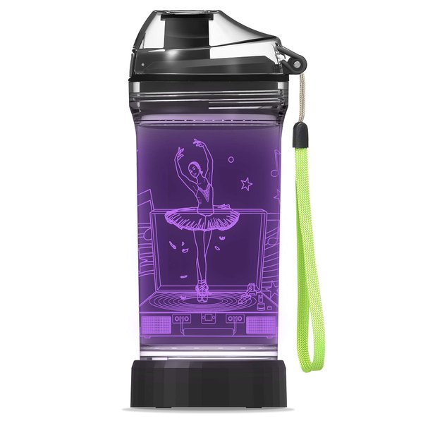 YuanDian Light Up Kids Water Bottle with 3D LED Light- 14 OZ Tritan BPA Free - 7 Color Light Cool Drinking Cups Gift for School Kids Girl Child (Ballet)