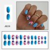 Blue Flower Press on Nails Short Oval Fake Nails with Nail Glue Natural Fit False Nails with Colorful Floral Glue on Nails Glossy Acrylic Nails Cute Spring Stick on Nails for Women Manicure 24Pcs