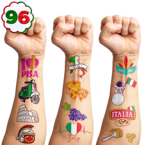 Italy Temporary Tattoos Sticker for Kids Birthday Party Supplies Decorations Party Favors Tattoo Italian Flag Inspiring Italy Travel UEFA Euro Themed Cute Kids Boy Gifts Ideal School Prizes Rewards