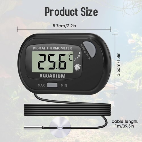 Thlevel LCD Digital Aquarium Thermometer, Fish Tank Thermometer with Water-Resistant Sensor Probe and Suction Cup for Reptile, Turtle Incubators, Terrarium Water Thermometer (2)