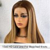 QNQZ Highlight Straight Lace Front Wig 13x6 Transparent Lace Front Wig Human Hair 180 Density Colored Human Hair Lace Front Wigs 28 Inch Frontal Human Hair Wigs
