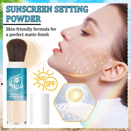 Mineral Face Sunscreen Setting Powder,Lasting Oil Control Lightweight Powder Sunscreen with SPF50+,Loose Waterproof Brush on Sunscreen Powder for All Skin Types