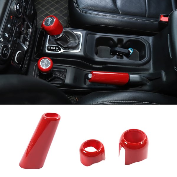 JWWY for Jeep JL Center Console Handbrake Brake Gear Shift Shifter 4WD Gear Knob Stick Panel Trim for 2018-2024+ Jeep Wrangler JL JLU Gladiator JT Interior Accessories ABS Red