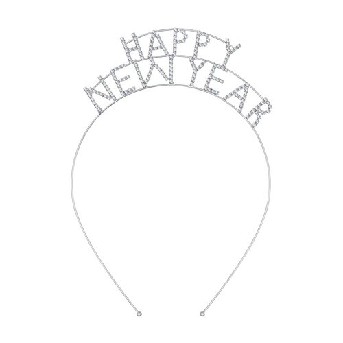 FRCOLOR Happy New Year Headband Tiara Rhinestone New Year Hair Hoop Decorative Crystal Headwear Christmas Party Supplies for Women