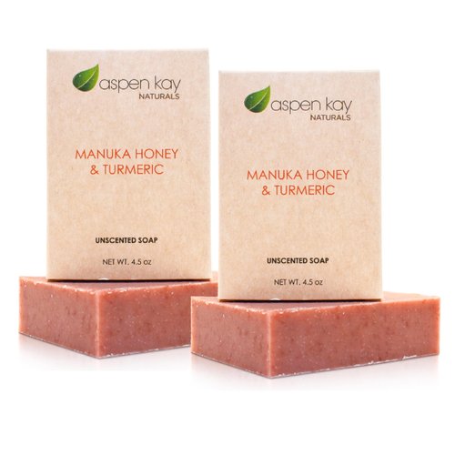 Manuka Honey & Turmeric Soap Bar for Body & Face, Made In USA with Natural & Organic Ingredients - Gentle For All Skin Types – 4.5 Ounce Bar (2 Pack)