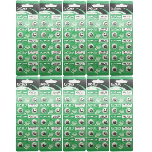 SUNCOM (100 pcs) AG3 Alkaline 1.5V Button Cell Battery Single Use LR41 192 SR736 V36A 384 SR41SW Watch Toys Remotes Cameras