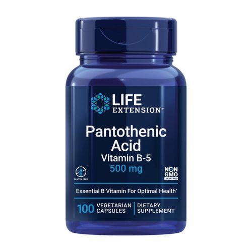 Life Extension Pantothenic Acid 500 mg – Pantothenic Acid with Calcium Supplement – Essential B Vitamin For Optimal Health - Once Daily - Gluten-Free, Non-GMO, Vegetarian – 100 Capsules