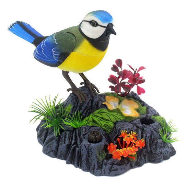 Tipmant Cute Electronic Birds Toys Pets Simulation Realistic Move Chirp Electric Office Home Desk Decor Decoration Kids Birthday Gifts (Blue & Yellow)