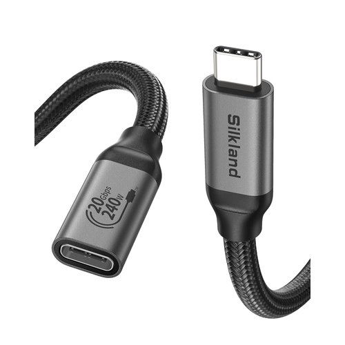 Silkland USB C Extension Cable, [20Gbps/240W/5K] USB C 3.2 Extender 1.6ft, 4K@60Hz Type C Video Extension Cord Male to Female Compatible with USBC Hub/PSVR2/iPhone 16/MacBook Pro/iPad/Mag safe Charger
