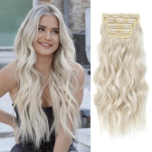 MSBELLE Clip In Hair Extensions Clip ins 20Inch Hair Extension Clip Blonde Hair Extensions Synthetic Thick Hair Piece for Women (Platinum Blonde)