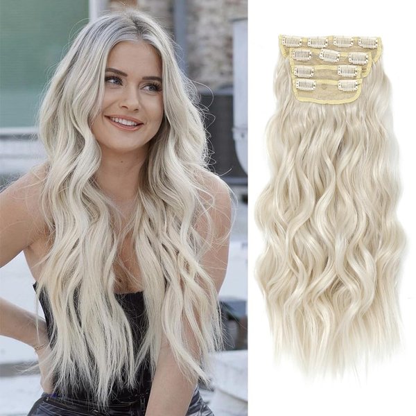 MSBELLE Clip In Hair Extensions Clip ins 20Inch Hair Extension Clip Blonde Hair Extensions Synthetic Thick Hair Piece for Women (Platinum Blonde)