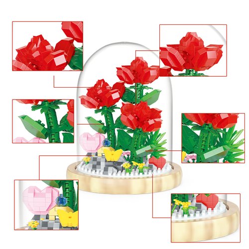 Dookok Flower Bouquet Building Set, Mini Bricks Building Blocks Artificial Flowers, DIY Decoration Home, 684 Pieces Botanical Collection Building Toys for Adult Kids Gift, Rose
