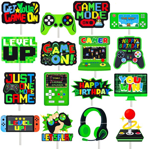 36Pcs Game Party Cupcake Toppers Video Game Cupcake Picks Game Console Birthday Party Decoration Game On Cake Decorations for Game Theme Baby Shower Supplies(Green)