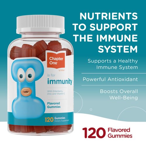 Chapter One Immunity Gummies, Elderberry, Zinc and Vitamin C, Certified Kosher (120 Flavored Gummies)