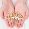 Asooll Bride Wedding Hair Comb Gold Leaf Rhinestone Bridal Hair Piece Crystal Hair Clip Hair Accessories for Women and Girls