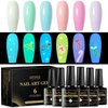 MTSSII Glow in the Dark Gel Nail Polish 6 Colors Luminous Jelly Gel Polish Set Fluorescent Bright Pink White Blue Purple Glow Effect Soak Off UV Nail Polish Kit Christmas Halloween Gifts for Women