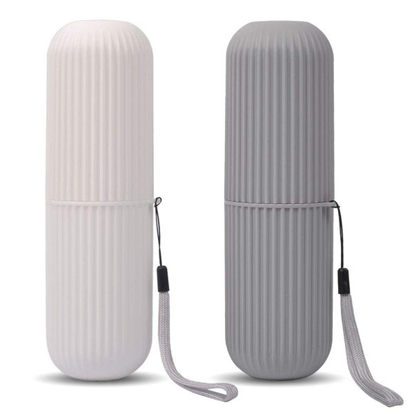 UCEC Toothbrush Travel Case, Portable Travel Toothbrush Holder Case for Camping, Traveling, Home, School, Business, Bathroom, 2 Pack (Grey, White)