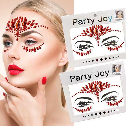 Eye Body Face Gems Rhinestone Temporary Tattoo Sticker Face Body Tattoos Party Makeup Self Adhesive Crystal Makeup Diamonds Holiday Festival Party Supplies 2pcs (red)