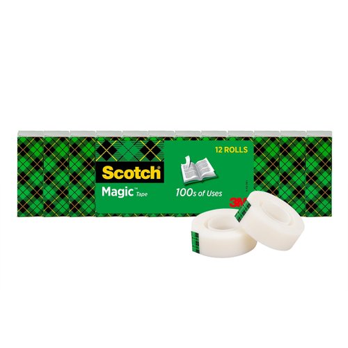 Scotch Magic Tape, 12 Rolls, Numerous Applications, Invisible, Engineered for Repairing, 3/4 x 1000 Inches, Boxed (810K12)