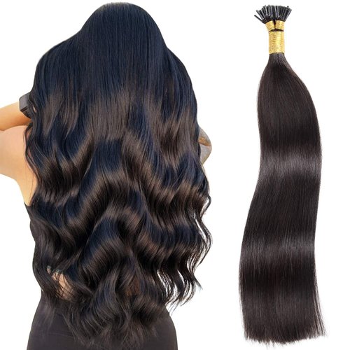 I Tip 20 inch Fusion Human Hair Extensions 100g I Tip Real Hair Extensions 1g/Strand #1B Natural Black