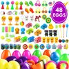BLUE RIBBON Easter Eggs, 48 Pieces, Filled Surprise, Colorful Prefilled with Different Kinds of Little Toys, Perfect for Kids, Basket Fillers