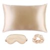 Soft Satin Eye Sleeping Mask and Pillowcase Set Satin Pillowcase and Eye Mask with Scrunchie for Girls (Beige)