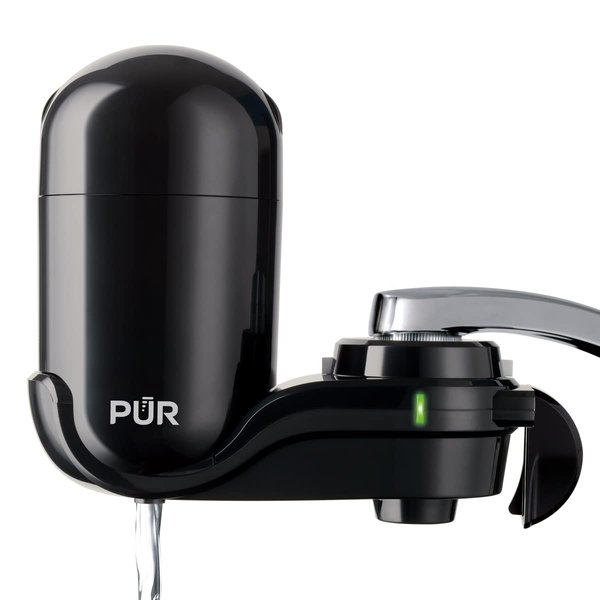 PUR Vertical Faucet Mount Water Filtration System with Lead Reducing Filter for Cleaner, Filtered Tap Water, Lasts 100 Gallons, Sink Water Filter, Fits Most Kitchen or Bathroom Faucets, Black