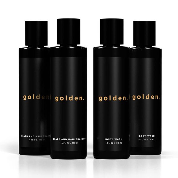 Golden Grooming Co. 3-in-1 Men's Body Wash 2-pack w/Shea Butter & Sunflower Oil - Father's Day Gifts for Dad - Hair & Beard Shampoo - Cleanses, Hydrates, Softens - For All Skin Types - 4FLOz