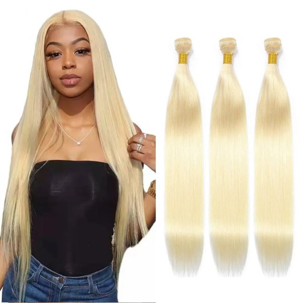 Nuailisex 24 26 28 inch Blonde Straight Human Hair Bundles #613 Honey Blonde Bundles Brazilian Hair Double Weft Honey Blonde Straight Human Hair Bundles Unprocessed Virgin Remy Hair Extensions