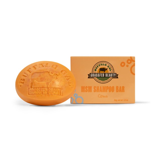 BUFFALO GAL Grassfed Beauty MSM Shampoo Bar, Natural Shampoo Bar, pH Balanced and Non-Stripping Bar Shampoo, Suitable for All Hair Types, Citrus, 4 oz