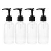 Cornucopia 4oz Clear Glass Pump Bottles (4 Pack); Refillable Glass Containers w/Black Plastic Soap/Lotion Pump Dispensers