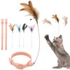 Sumind 6 Pieces Cat Feather Collar Toys Interactive Cat Feather Toy Cat Feather Wand Collar Funny Cat Stick Feather Wand Toy with Bell Replaceable Cat Collar Kitten Teaser Toy for Cat Play