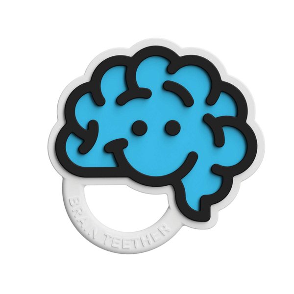 Fat Brain Toys Brain Teether - Blue - Textured Silicone Teether for Babies