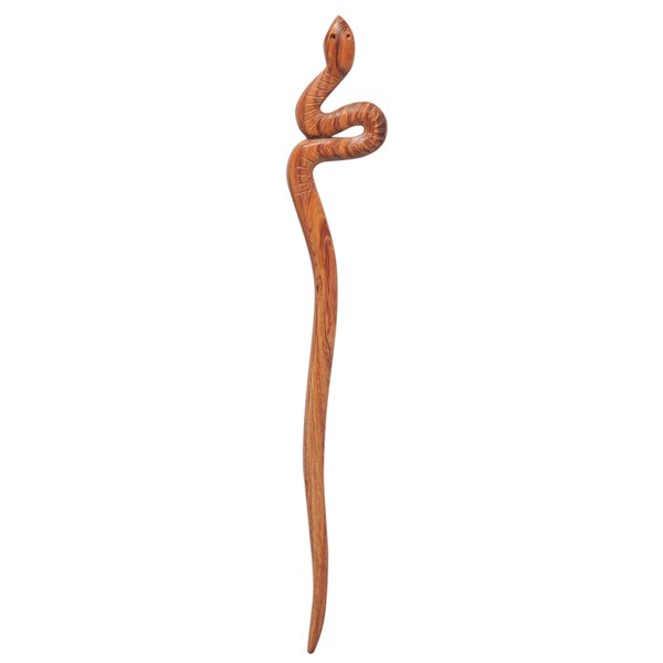 Mary Crafts Wooden Brown Snake Hair Pin, Hair Stick, Hair Fork, Hair Accessory Handmade 6.9"