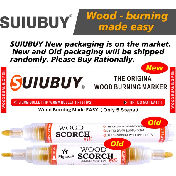 SUIUBUY 2 PCS Scorch Pen Marker, Wood Burning Pen Tool with Replacement Tip, Chemical Wood Burner Set for Burning Wood, Do-it-Yourself Kit for Arts and Crafts