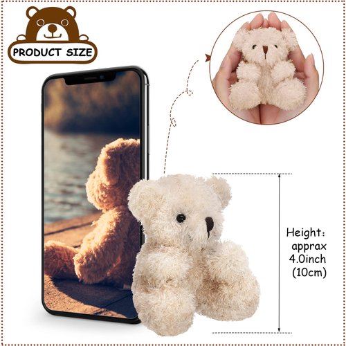 Threan 8 Pcs Mini Plush Bears 4'' Small Bear Bulk Stuffed Animal Toys Tiny Soft Bear Doll Present Stuffers for Keychain Baby Shower Party Favors Supplies(Brown, Apricot)