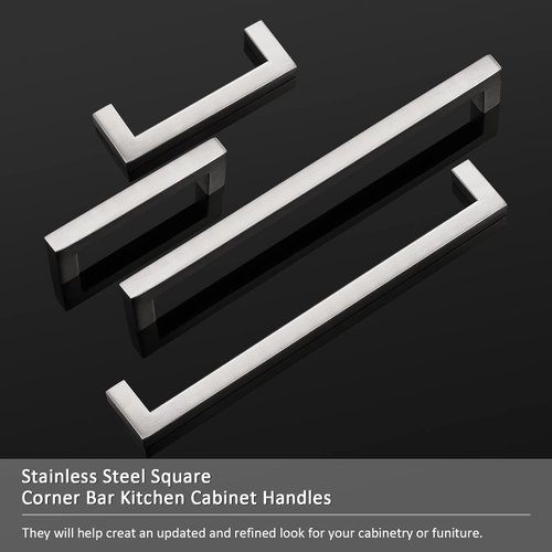 Probrico 5 Pack Brushed Satin Nickel Cabinet Handles Hole Centers 7-1/2 inch 192mm Stainless Steel Drawer Pulls Square Corner Bar Kitchen Cabinet Pulls