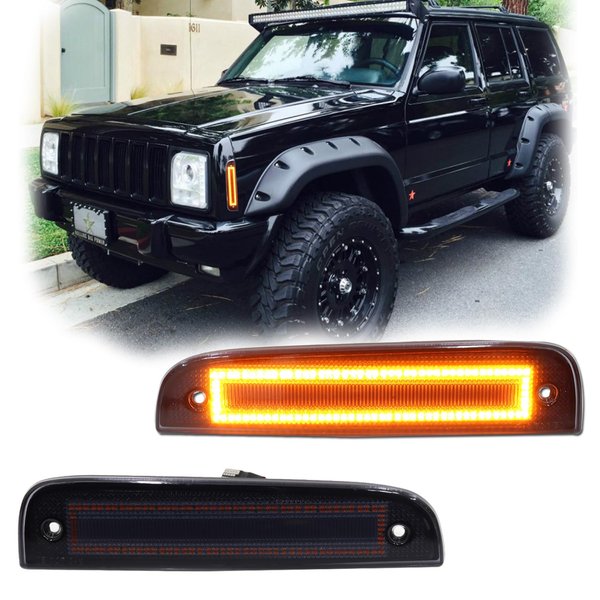 GSOWO 𝟮𝟬𝟮𝟯 𝗨𝗽𝗴𝗿𝗮𝗱𝗲 2 PCS LED Front Side Marker Lights for Jeep Cherokee XJ 1997-2001, Bumper Corner Parking Signal Lamps Smoked Lens, Jeep Cherokee Accessories - Amber Lens