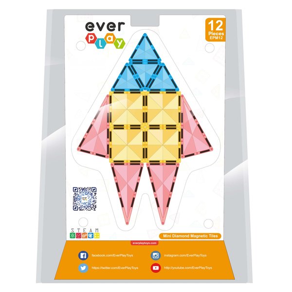 Everplay Magnet Tiles Building Block Toy Set Travel Size Mini Diamond Series Magnetic Construction Magnetized Connecting Blocks Promote Fun STEM Learning Child Brain Development for Ages 3+ EPM12