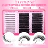 Fluffy Lash Clusters with Bottom Lashes Cluster Eyelash Extensions Thick Volume Individual Lashes 320pcs ALPHONSE Lash Extension Clusters for Beginners (150D+200D, 12-20mm)
