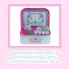Jewelkeeper Tea Party Set for Girls - 15 Piece Tin Tea Set Includes Teapot, 4 Tea Cups, 4 Saucers, Plates, Tray, and Case - Llama Tea Party Set with Carrying Case - Ideal Kid Toys for Pretend Play