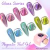 MEET ACROSS Glass Cat Eye Gel Polish Set, Colorful Magnetic Gel Nail Polish with Magnet, Transparent Cat Eye Gel Nail Polish, Soak Off UV Cateye Gel Polish Kit for Home DIY Manicure Varnish Art Design